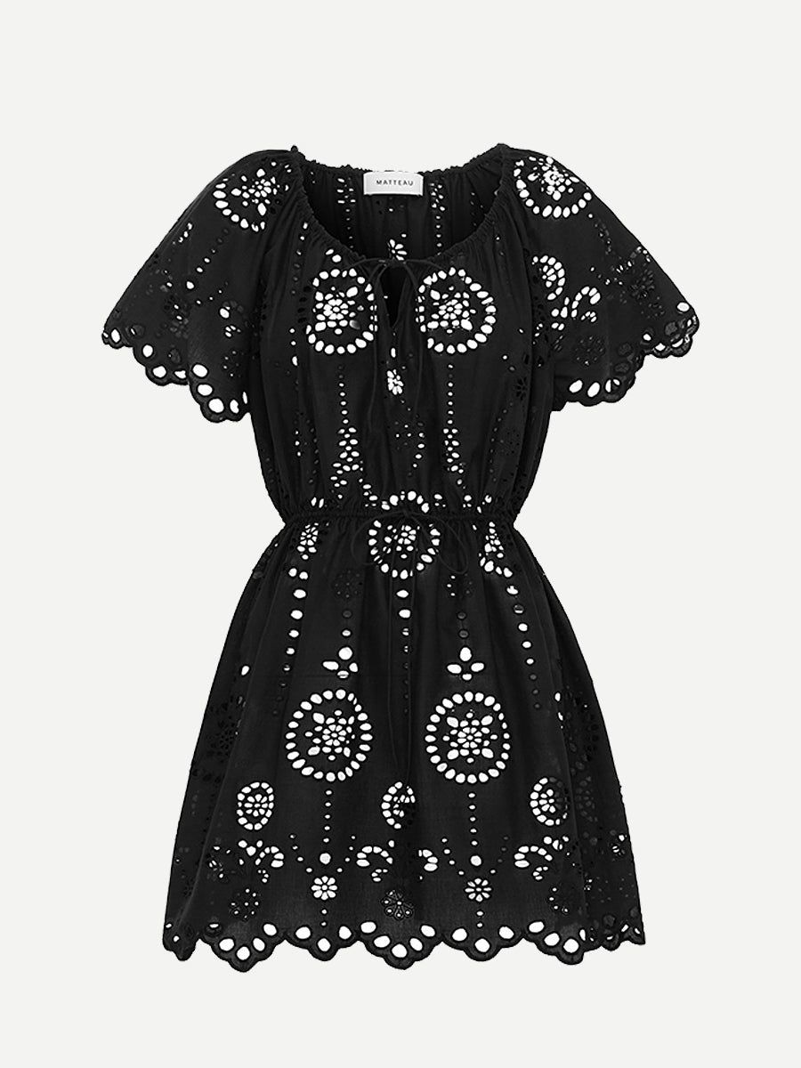 Matteau Broderie Scoop Mini Dress in Black