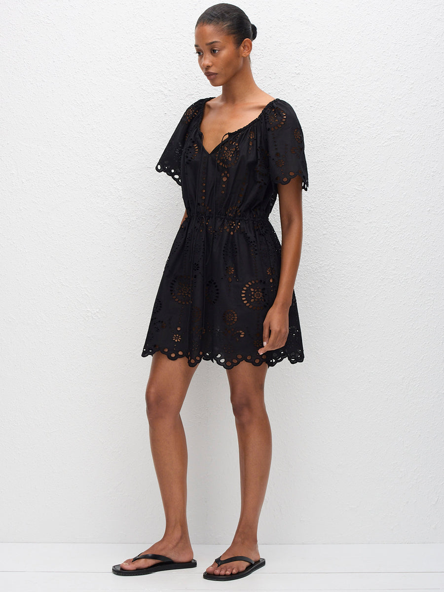 Matteau Broderie Scoop Mini Dress in Black