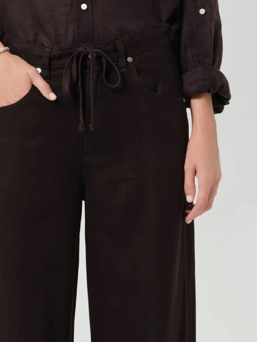 Citizens of Humanity Brynn Drawstring Linen Trouser in Chocolate