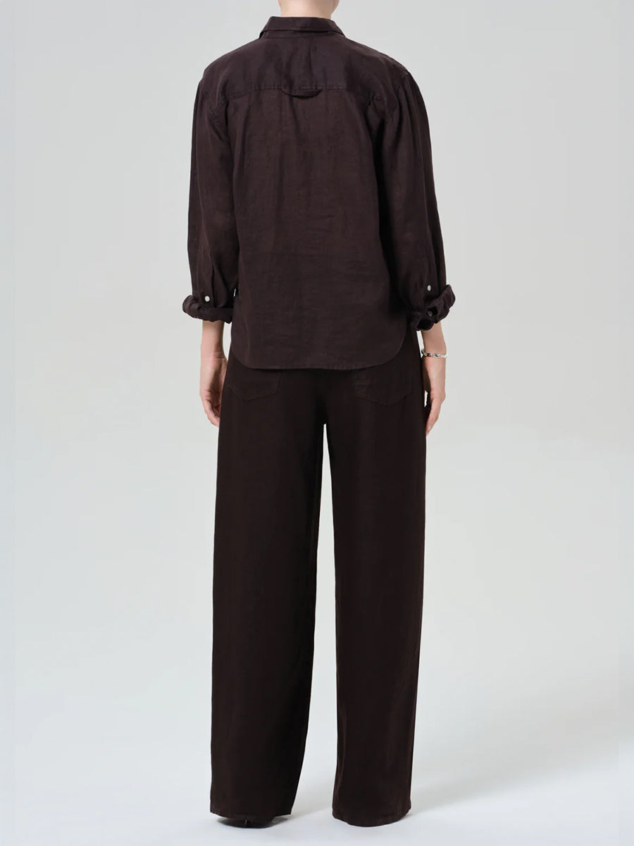 Citizens of Humanity Brynn Drawstring Linen Trouser in Chocolate