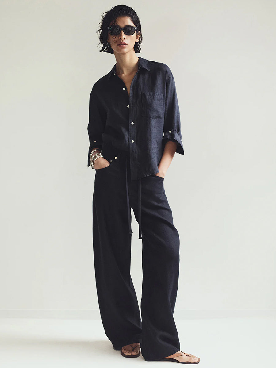 Citizens of Humanity Brynn Drawstring Linen Trouser in Navy