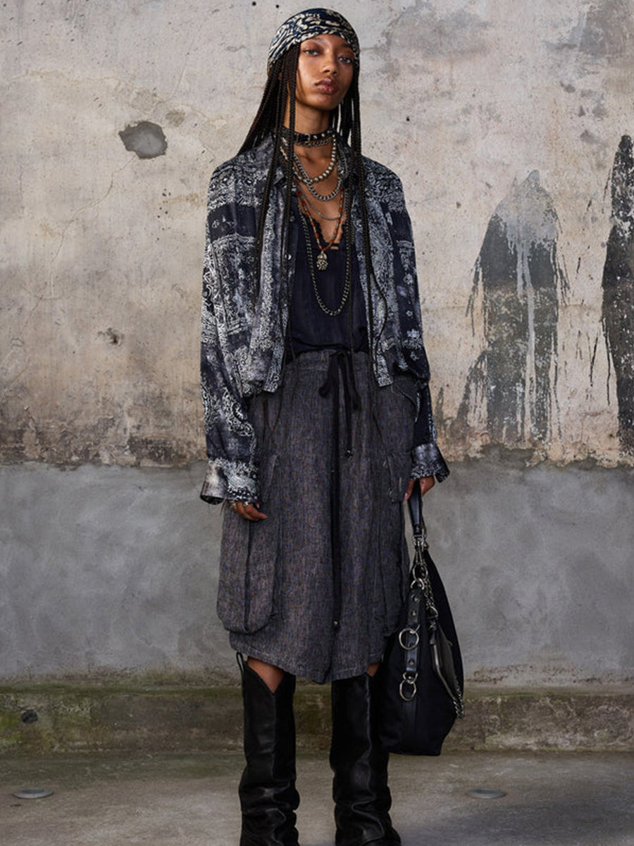 R13 Bubble Yoke Shirt in Black Multi Medallion