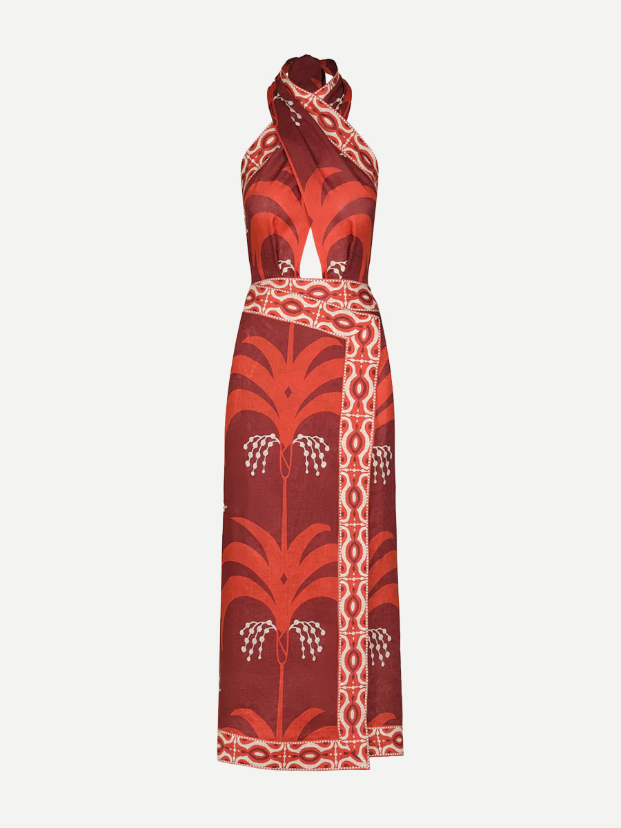 Johanna Ortiz Buen Viento Ankle Dress in Wine/Red