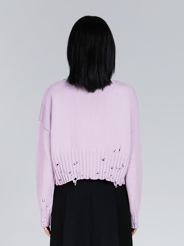 Dishevelled Knit Cardigan in Light Orchid