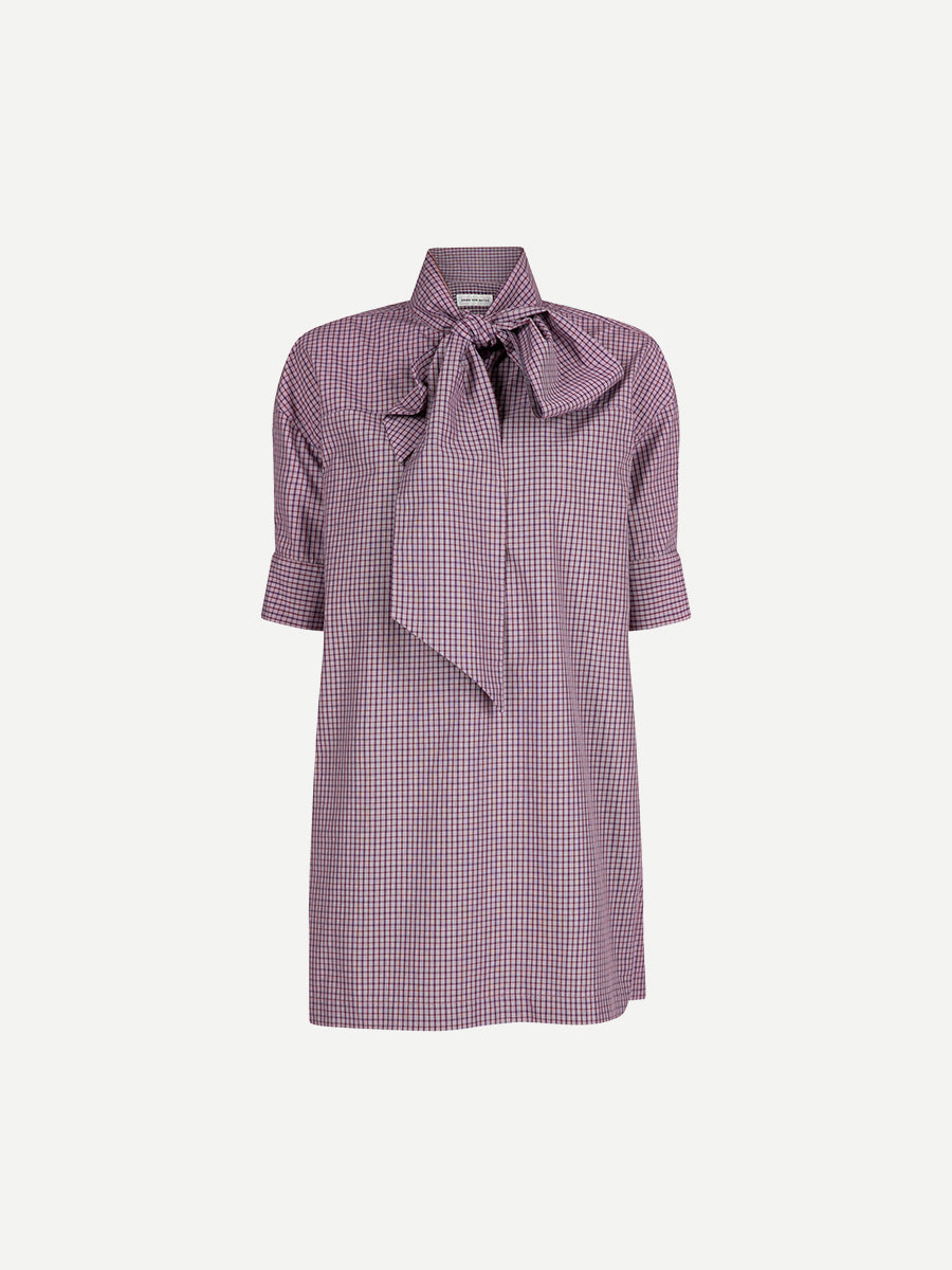 Calma Bow Shirt in Purple Check
