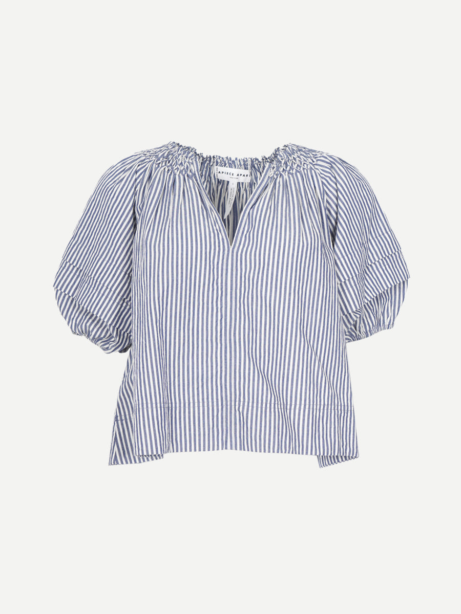 Caminitas Puff Sleeve Top in Skinny Stripes Indigo Cream