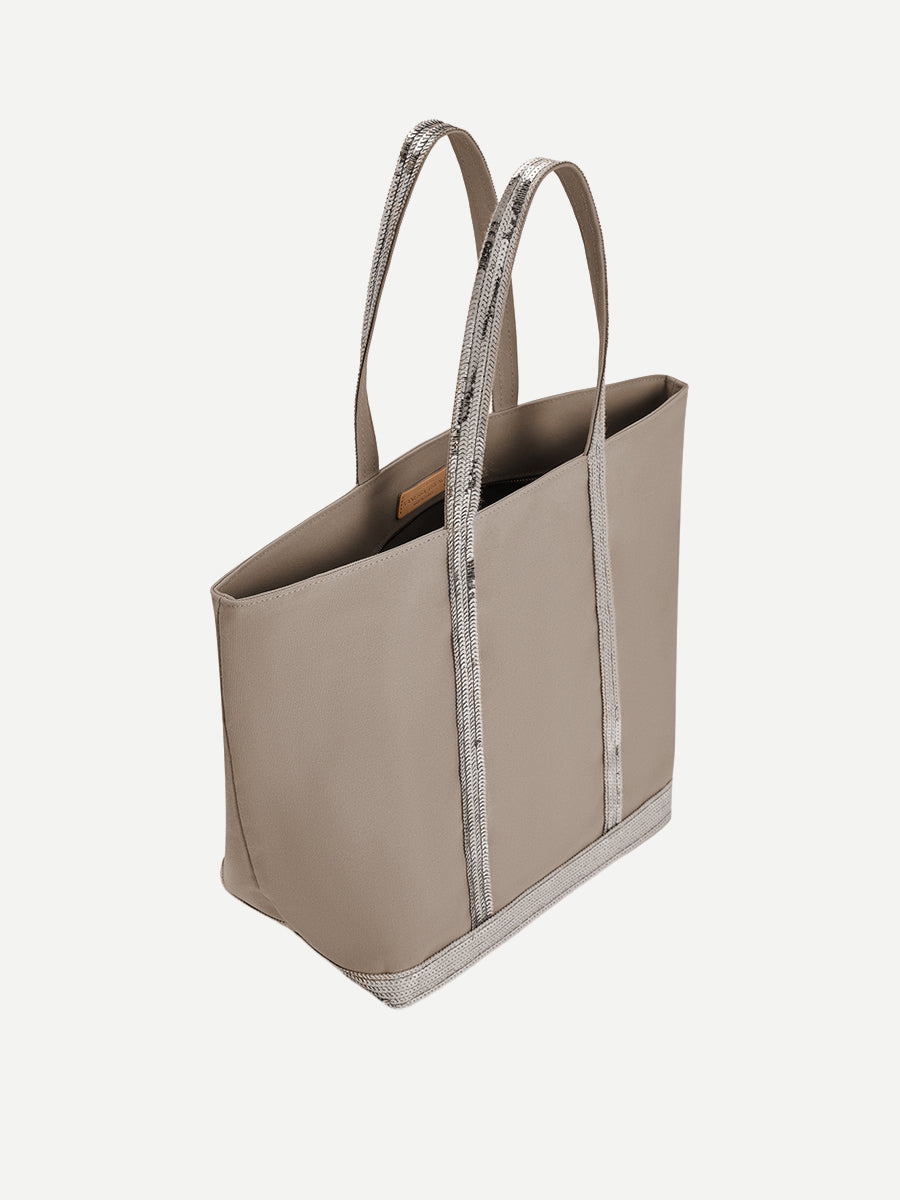Canvas Large Zipped Cabas Tote in Zinc