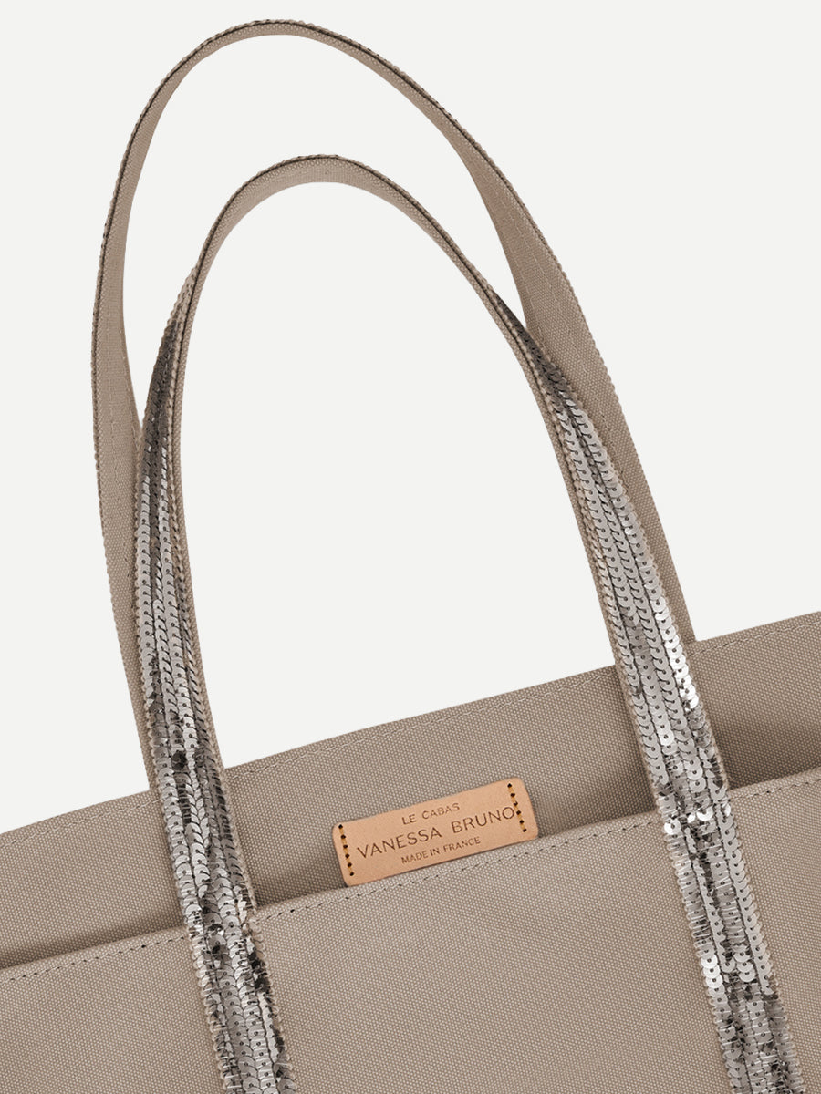 Canvas Large Zipped Cabas Tote in Zinc