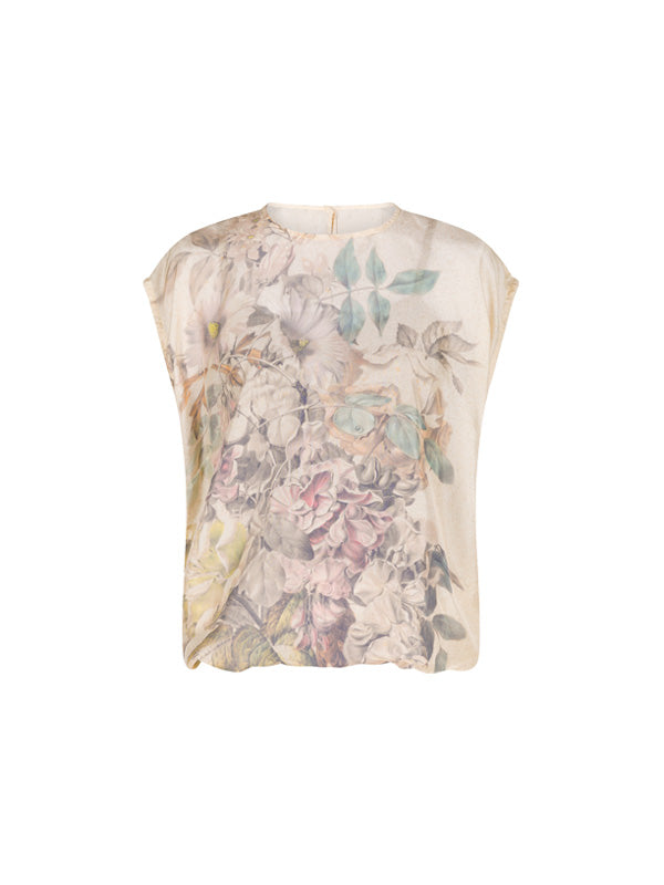 Dries Van Noten Capo Printed Silk Top in Ecru