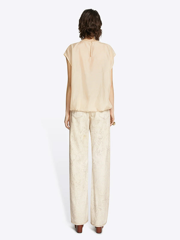 Dries Van Noten Capo Printed Silk Top in Ecru