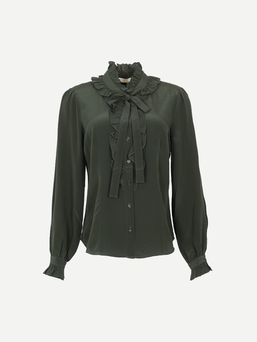 Ulla Johnson Catroux Silk Long Sleeve Button Front Blouse in Cypress