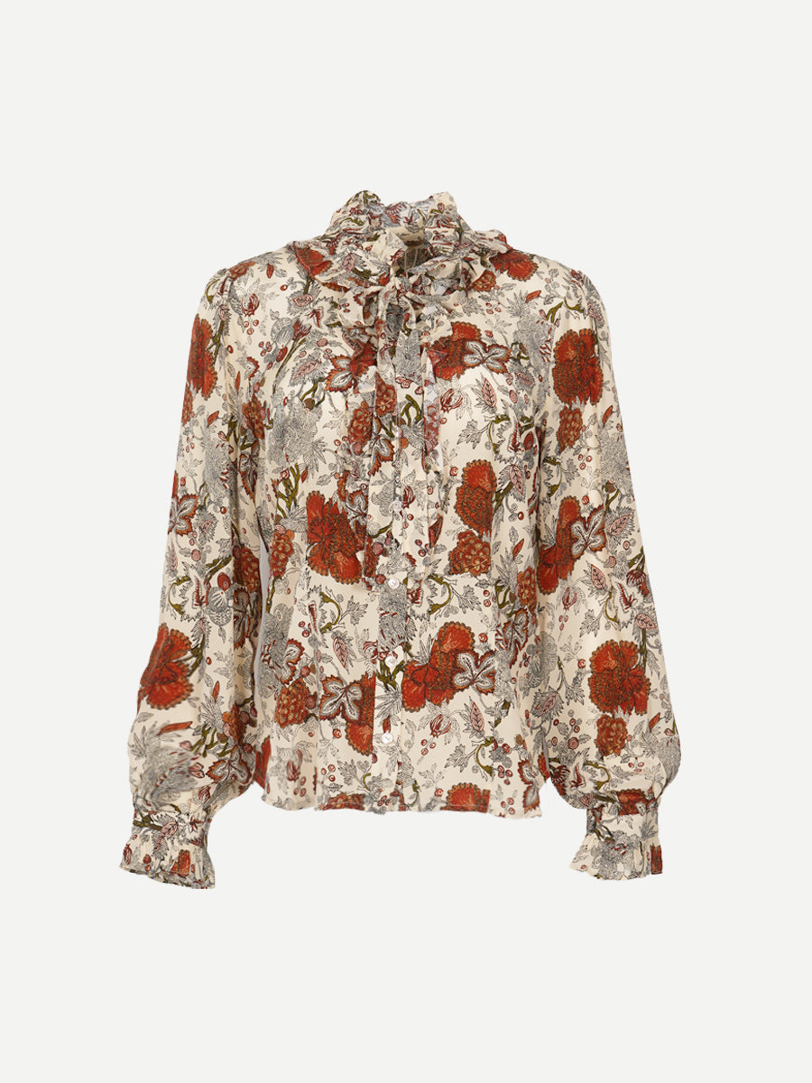 Ulla Johnson Catroux Silk Long Sleeve Button Front Blouse in Wintergarden