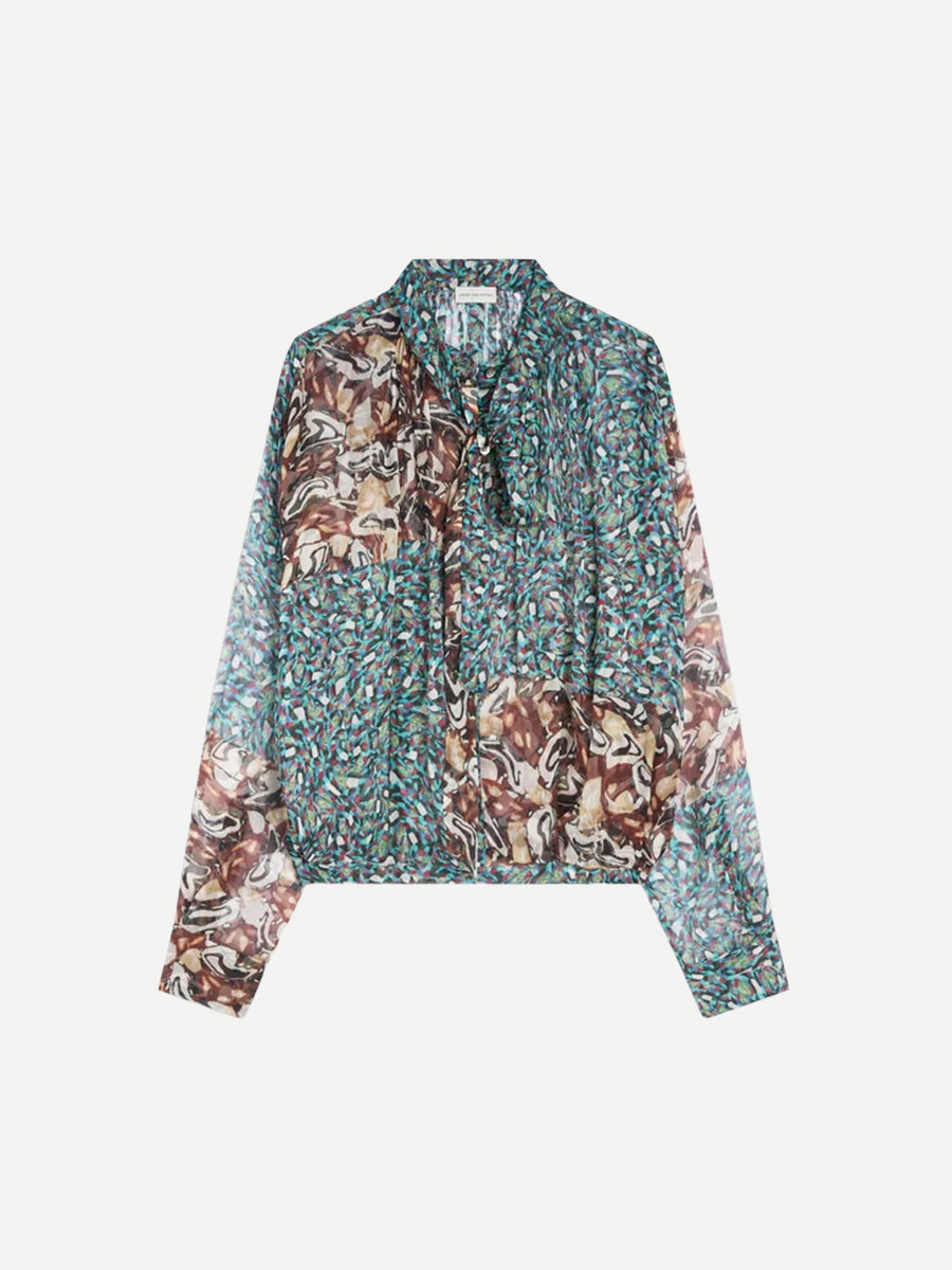 Cenvy Scarf Silk Blouse in Petrol Contrast