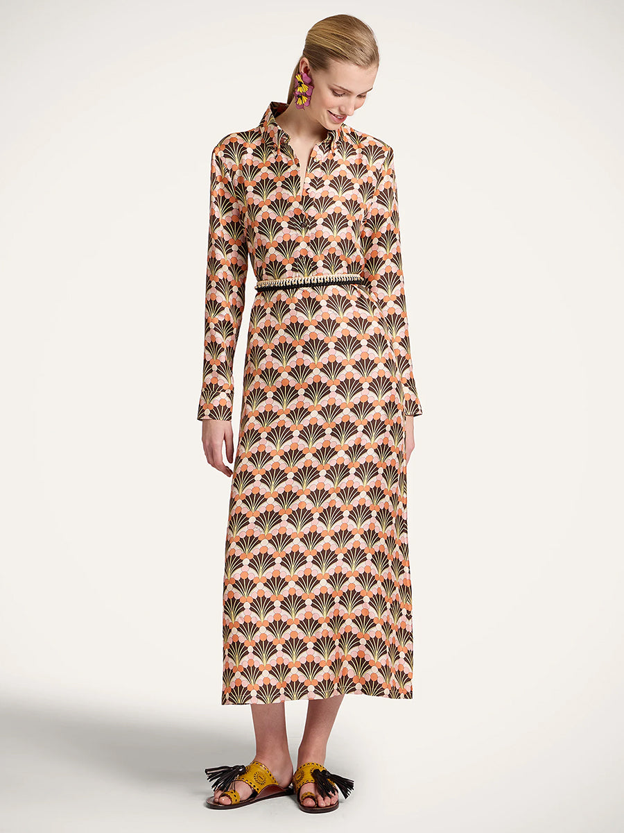 La DoubleJ Chemise Swing Dress in Florette Fan Brown