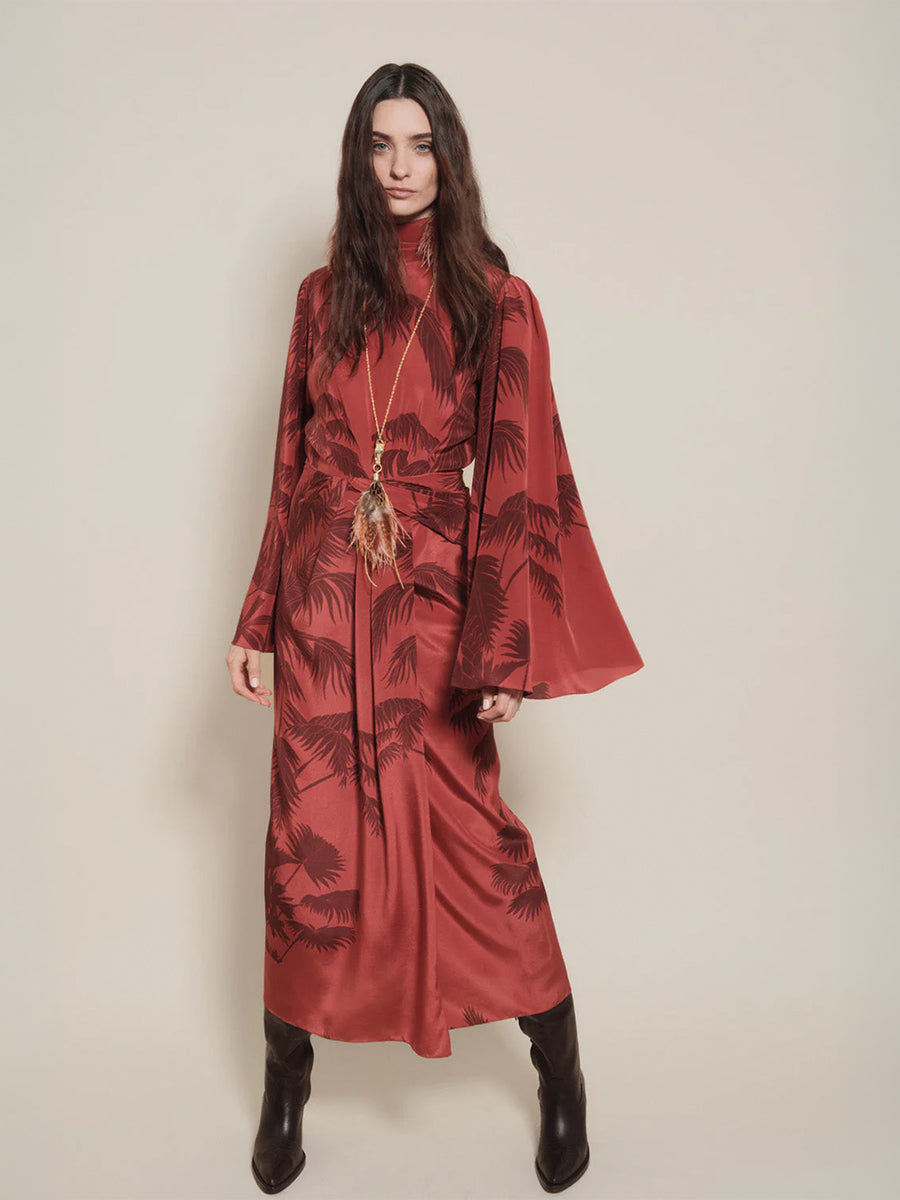 Johanna Ortiz Chilled Paradise Midi Dress in Marsala/Wine