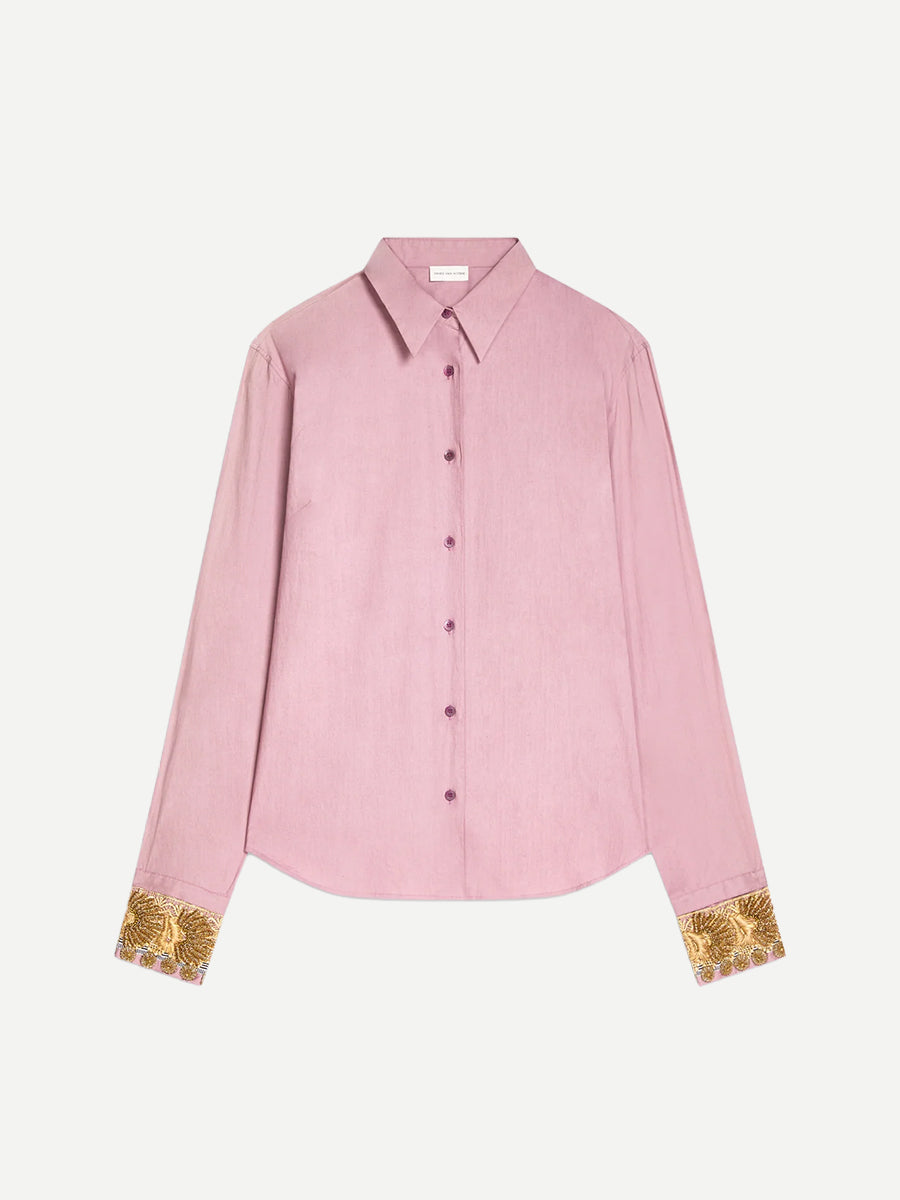 Chloris Embroidered Cotton Shirt in Old Rose