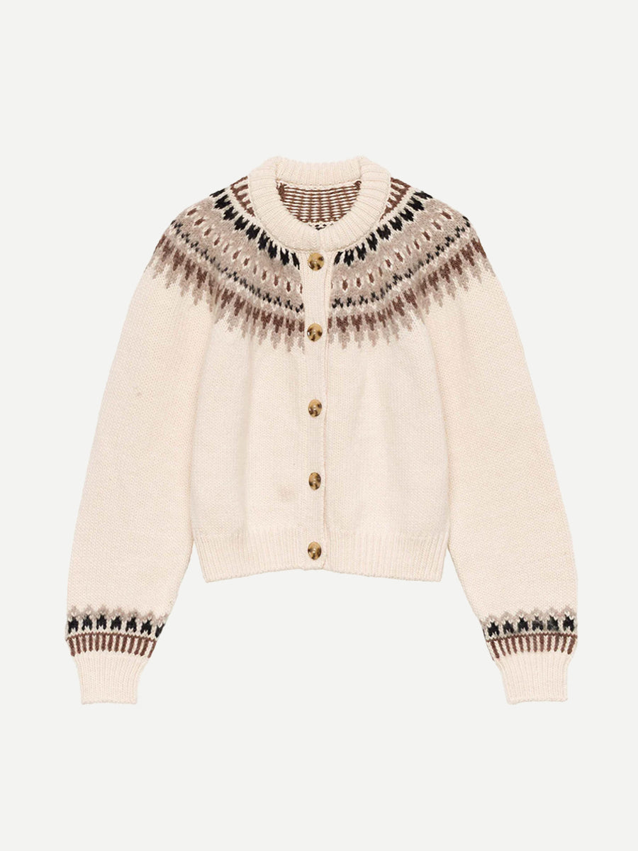 Doen Clarke Cardigan in Oatmeal Olympia Fair Isle