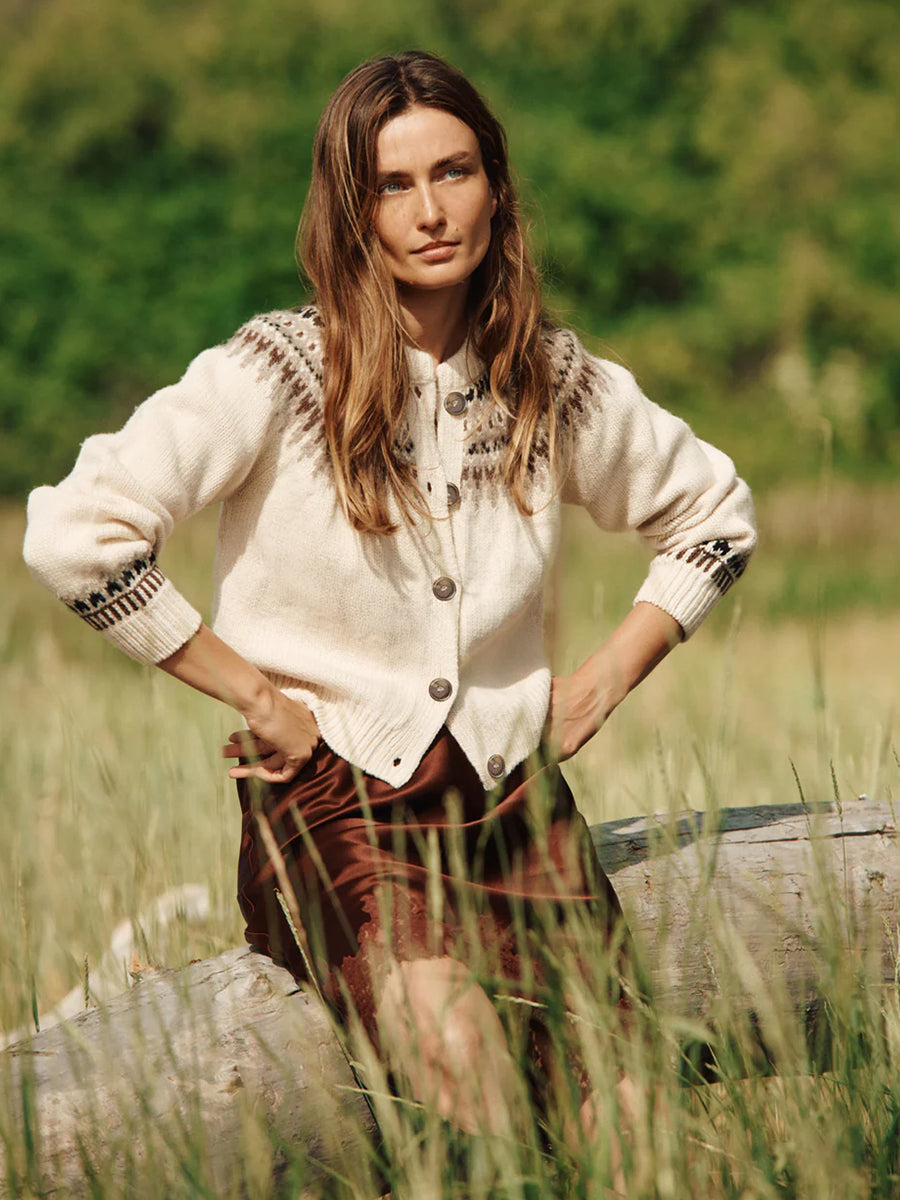 Doen Clarke Cardigan in Oatmeal Olympia Fair Isle