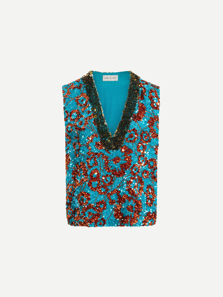 Dries Van Noten College Embellished Top in Turquoise