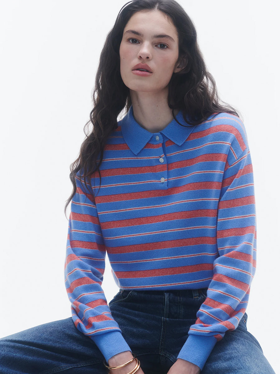Guest in Residence Collegiate Stripe Polo in French Blue Combo