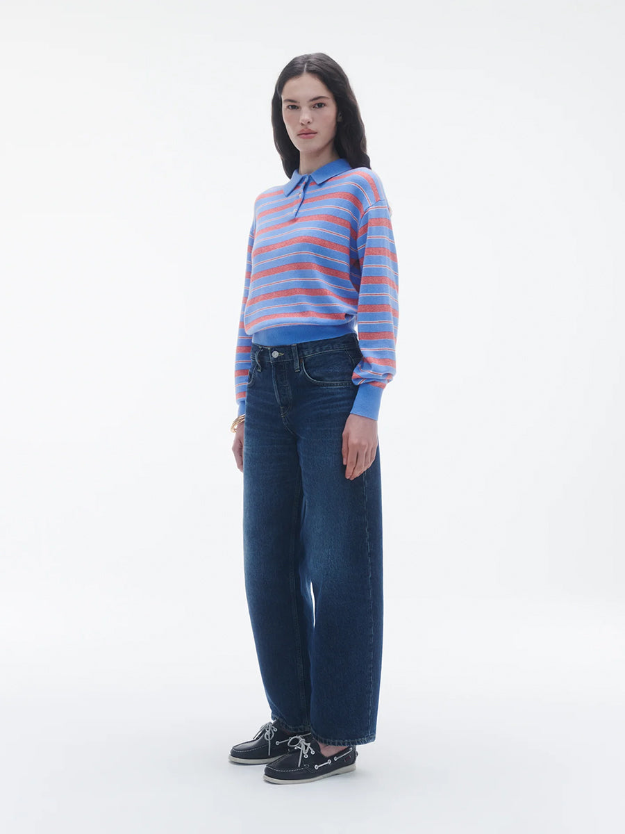 Collegiate Stripe Polo in French Blue Combo