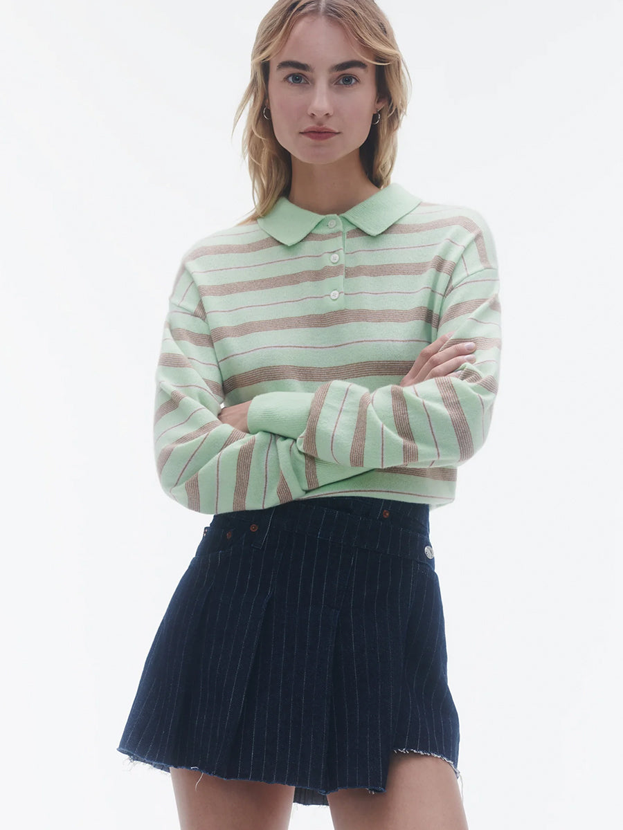 Guest In Residence Collegiate Stripe Polo in Mint Combo