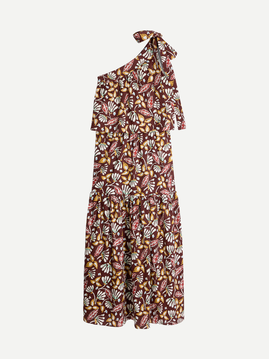 Vanessa Bruno Cora Robe Dress in Classic Brown Botanical