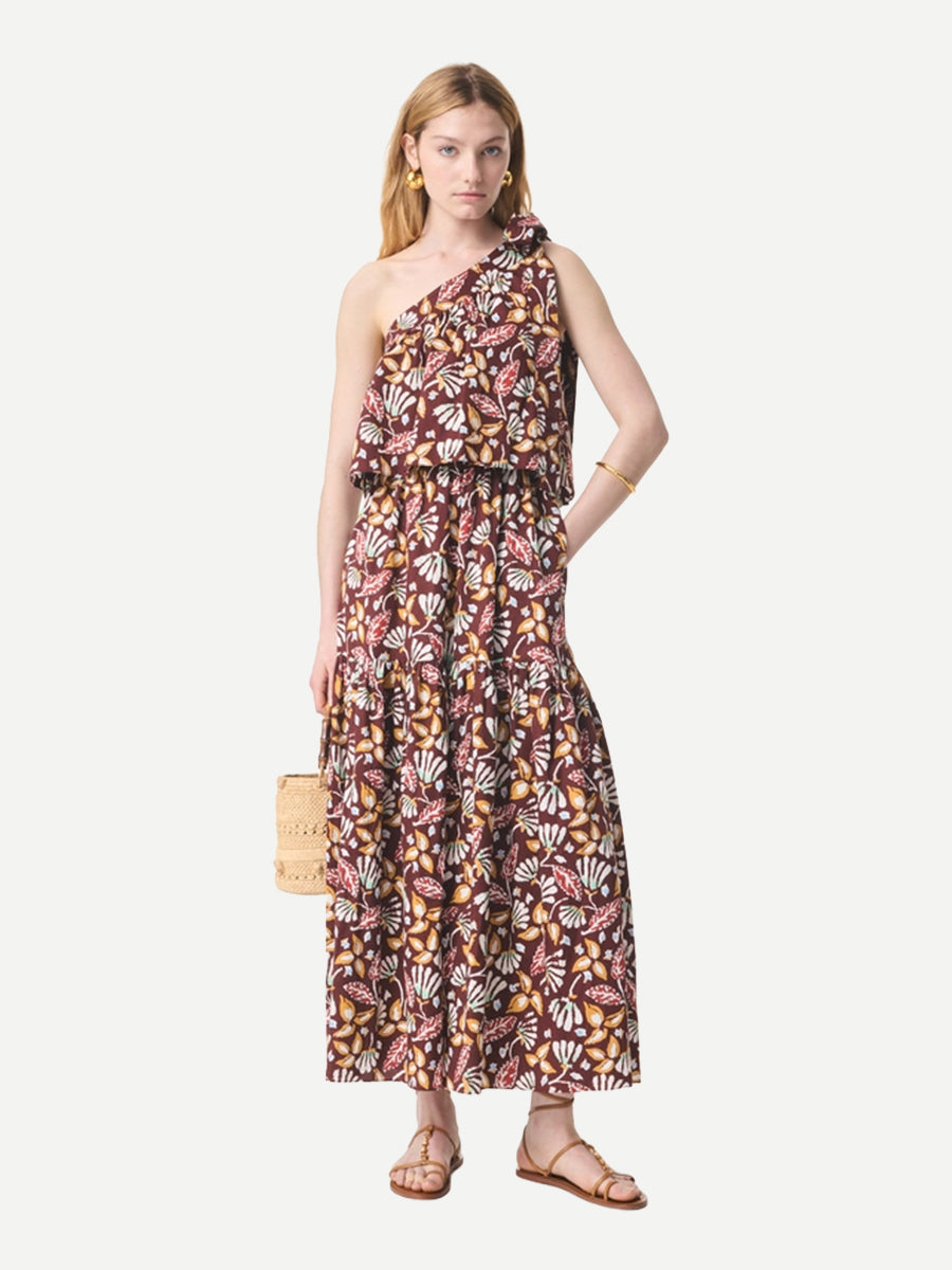 Vanessa Bruno Cora Robe Dress in Classic Brown Botanical