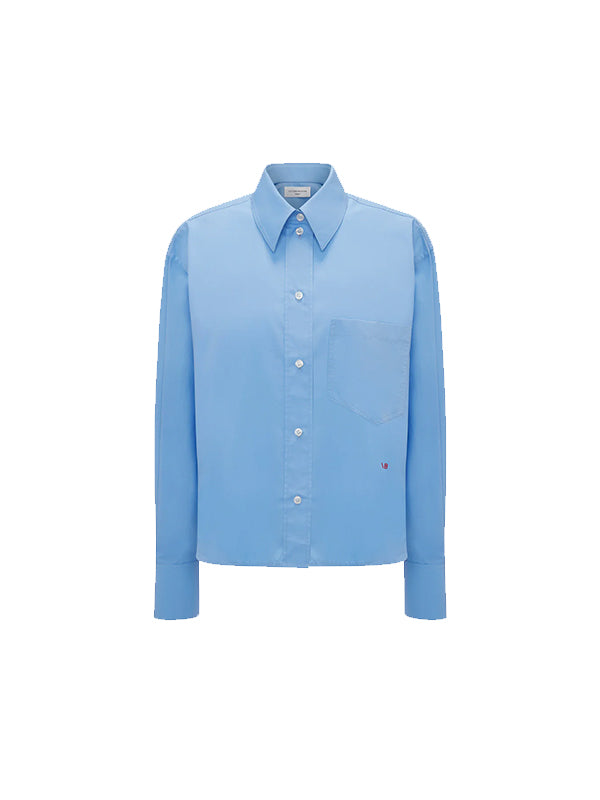 Victoria Beckham | Cropped Long Sleeve Shirt in Oxford Blue