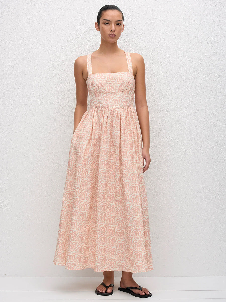 Crossback Linen Dress in Oasis