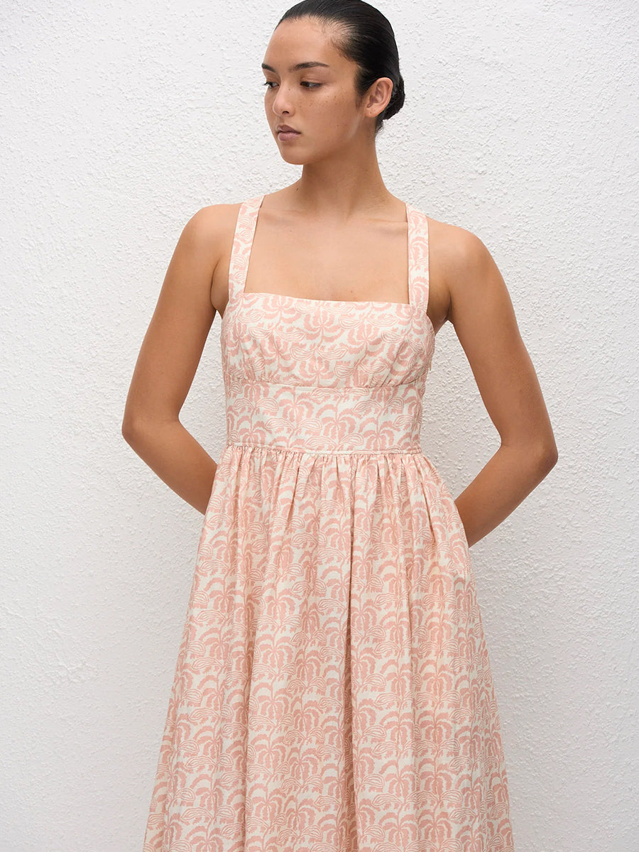 Crossback Linen Dress in Oasis