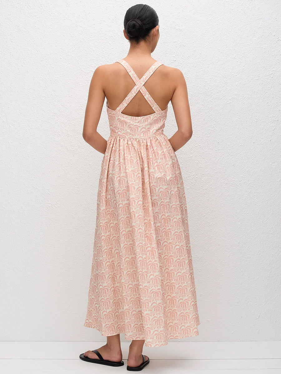 Crossback Linen Dress in Oasis