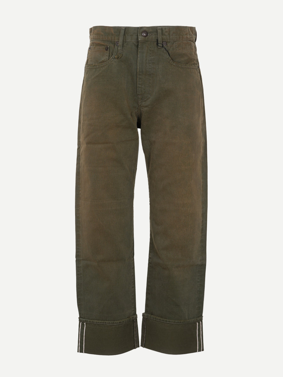 R13 Cuffed Jean in Vintage Olive Selvedge Green