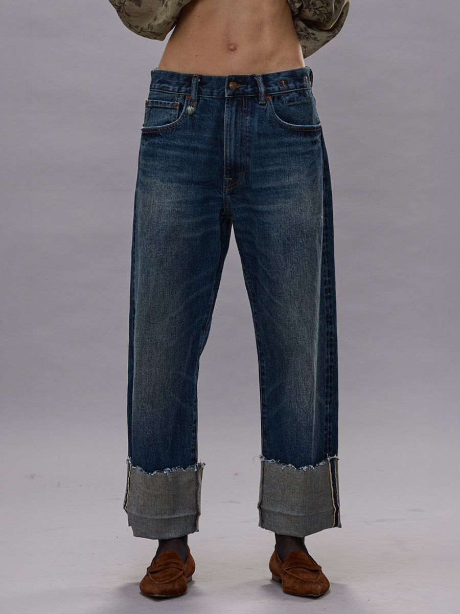 Cuffed X Boyfriend Jean in Caslon Selvedge Blue