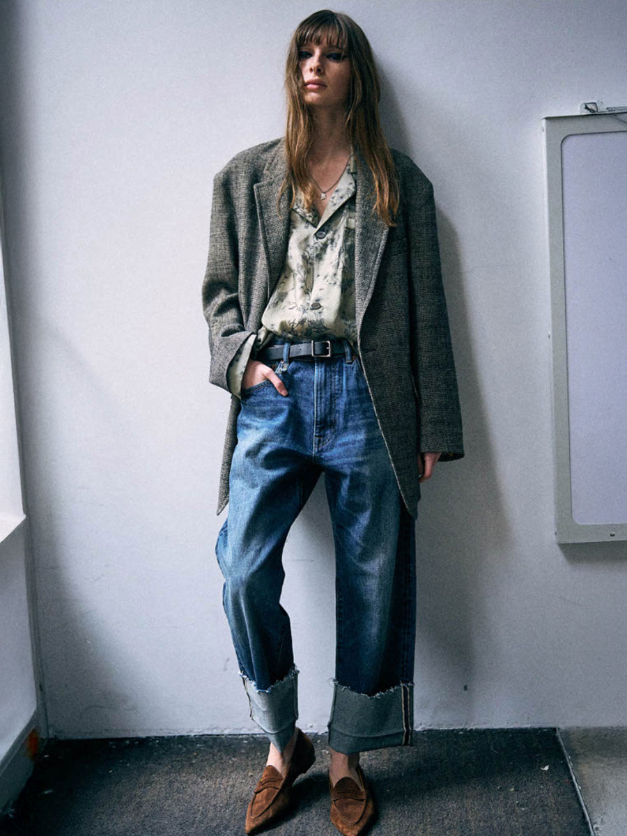 Cuffed X Boyfriend Jean in Caslon Selvedge Blue