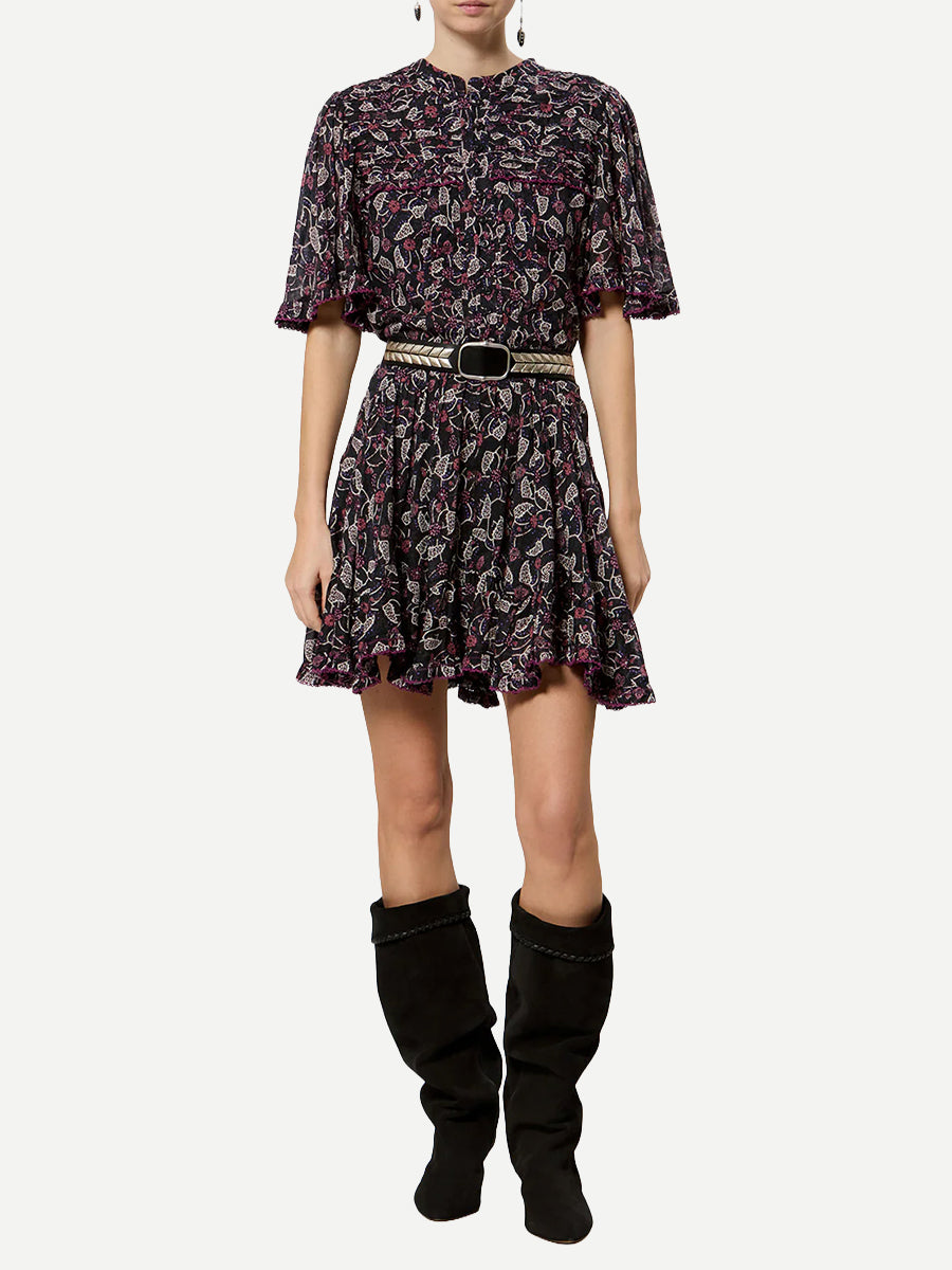 Daynia Dress in Black/Raspberry