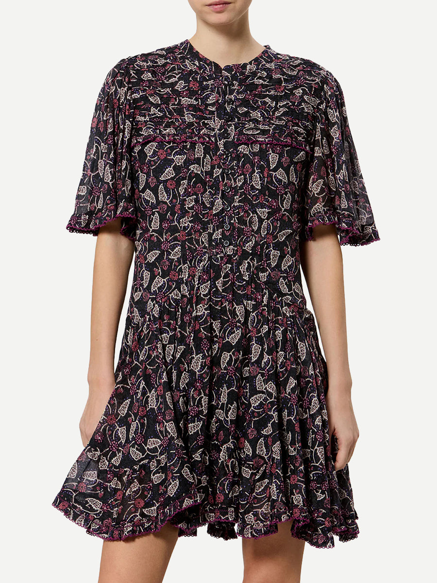 Daynia Dress in Black/Raspberry