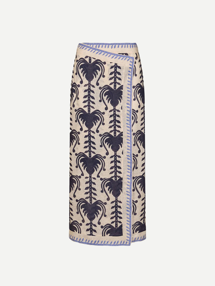 Johanna Ortiz Deep Blue Sea Midi Skirt in Ecru/Navy