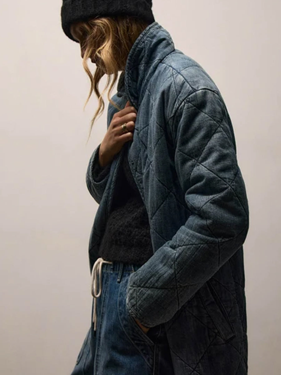 Denim Quilted Jacket in Medium Wash