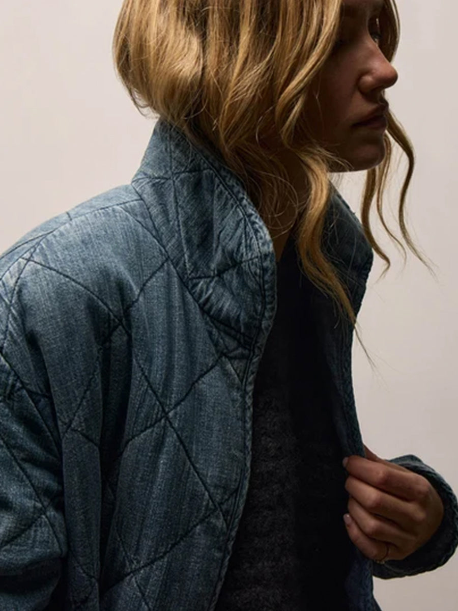Denim Quilted Jacket in Medium Wash