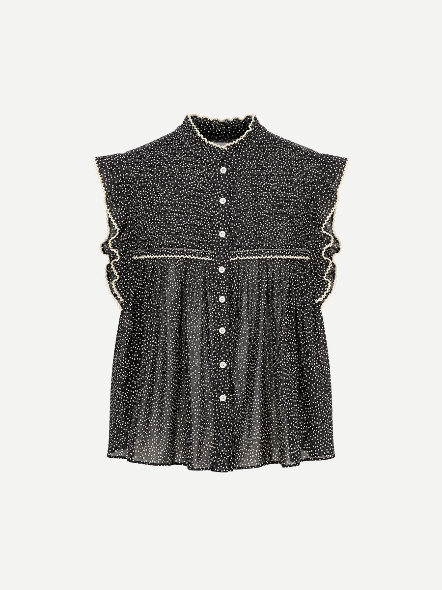Isabel Marant Dersia Top in Black/Ecru Dot