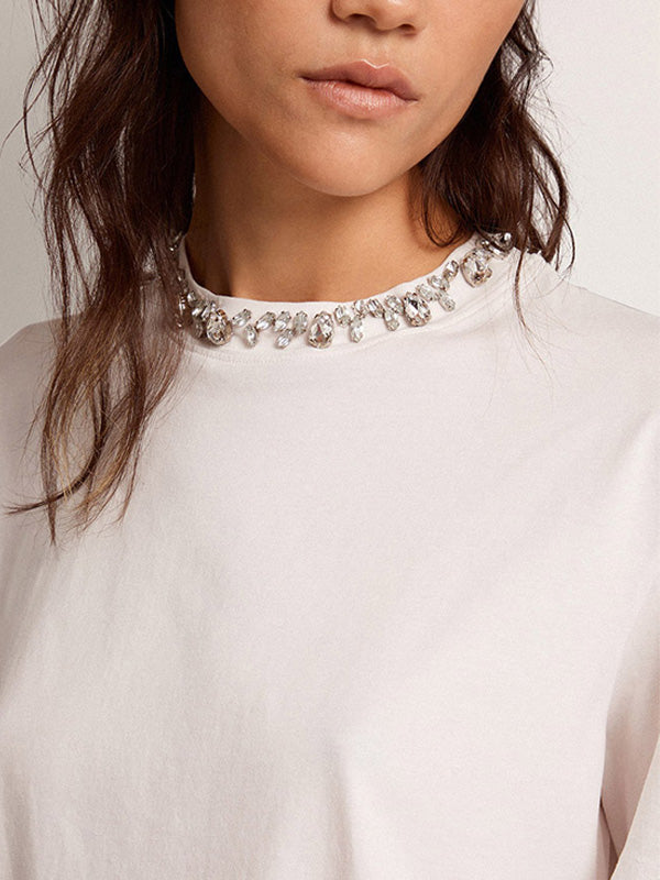 Golden Goose Distressed T-Shirt with Crystals