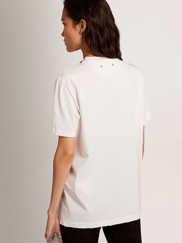 Golden Goose Distressed T-Shirt with Crystals