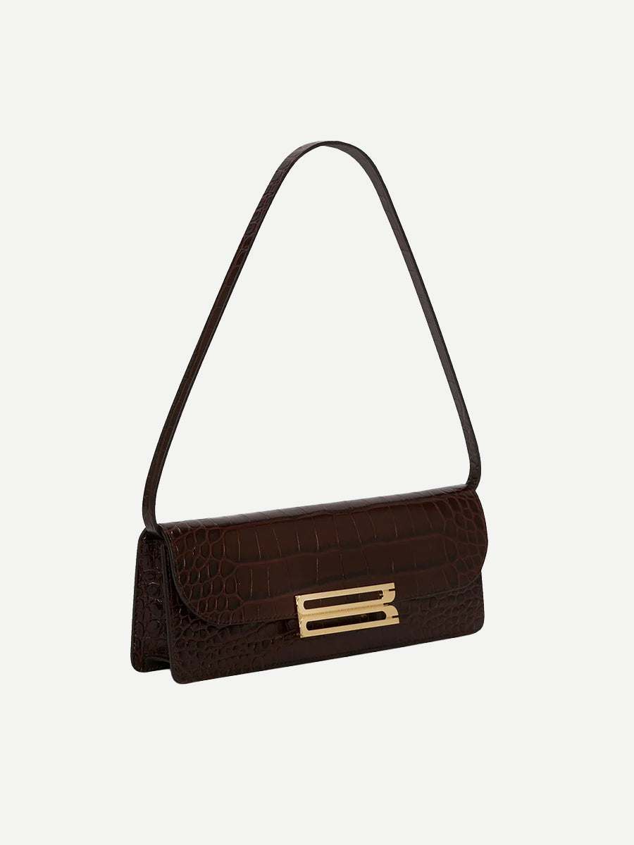 Dorian East West Clutch in Dark Brown Croc Embossed