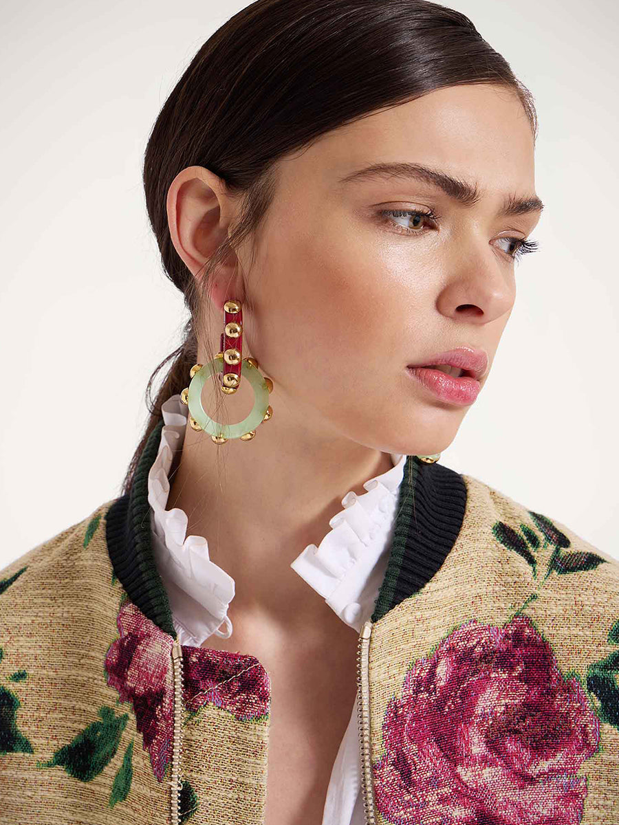 Double Hoop Earrings in Menta Resin