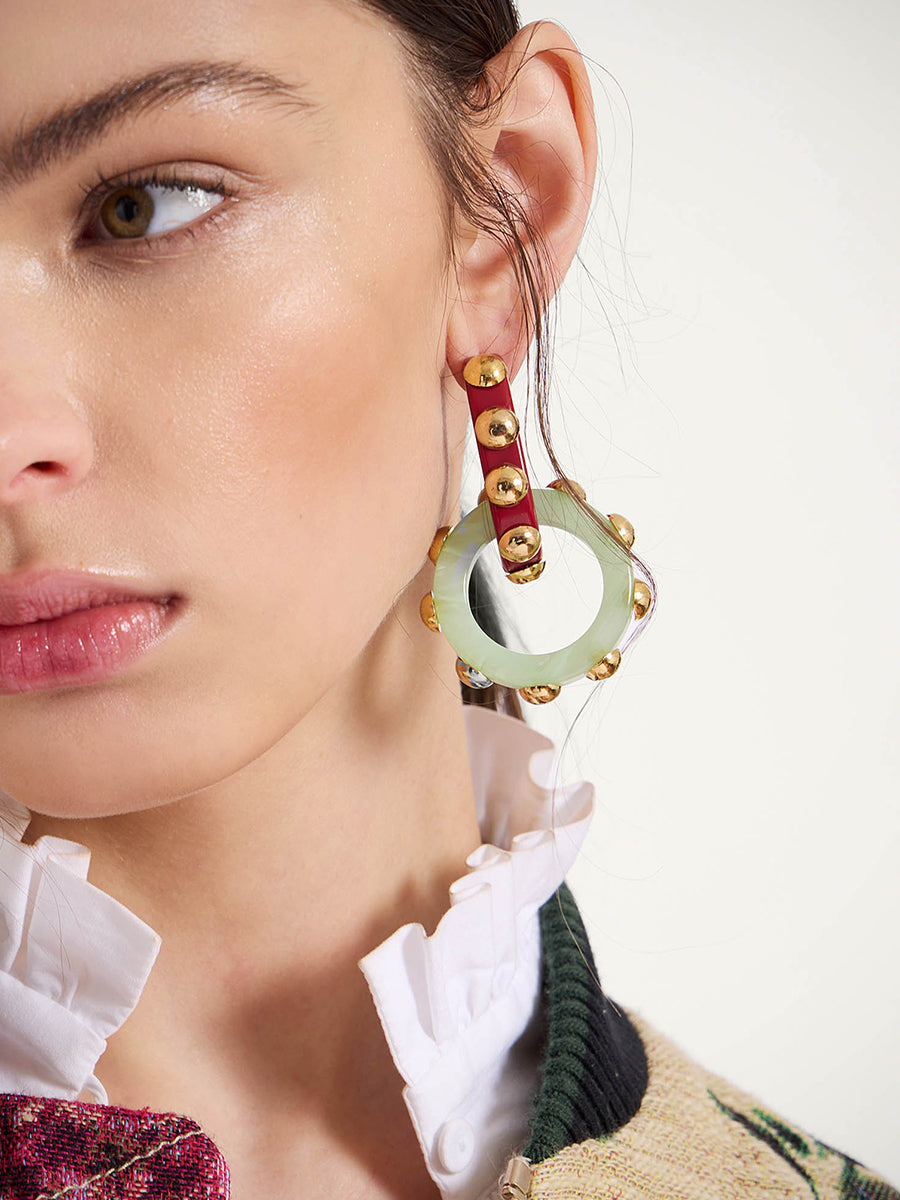 Double Hoop Earrings in Menta Resin