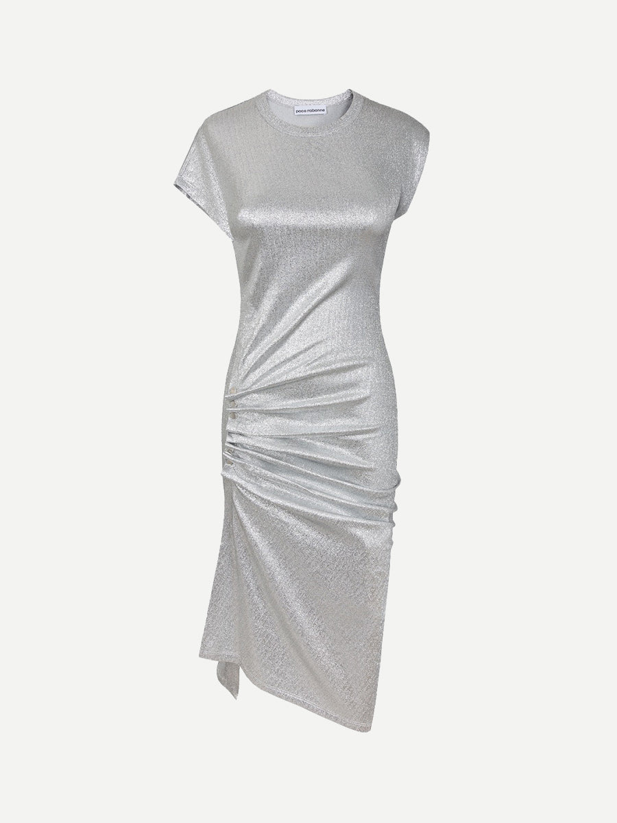 Rabanne Draped Midi Dress in Silver