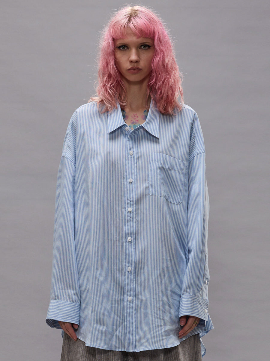 Drop Neck Shirt in Light Blue Stripe
