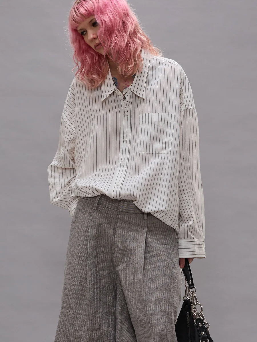 Drop Neck Shirt in Brown Stripe