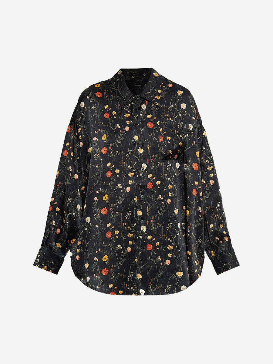 R13 Drop Neck Shirt in Floral on Black